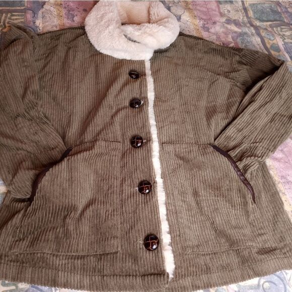 White Crow Womens Jacket Small S Corduroy Long Sleeve Button Up Olive Pockets. - Picture 7 of 12